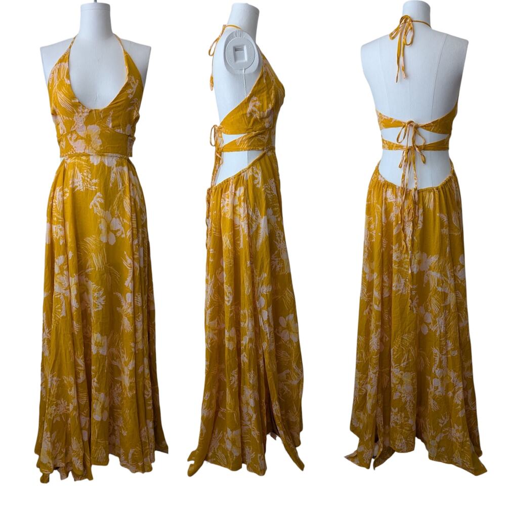 NWT Free People Lille Printed Maxi Dress in Hawaii Honey